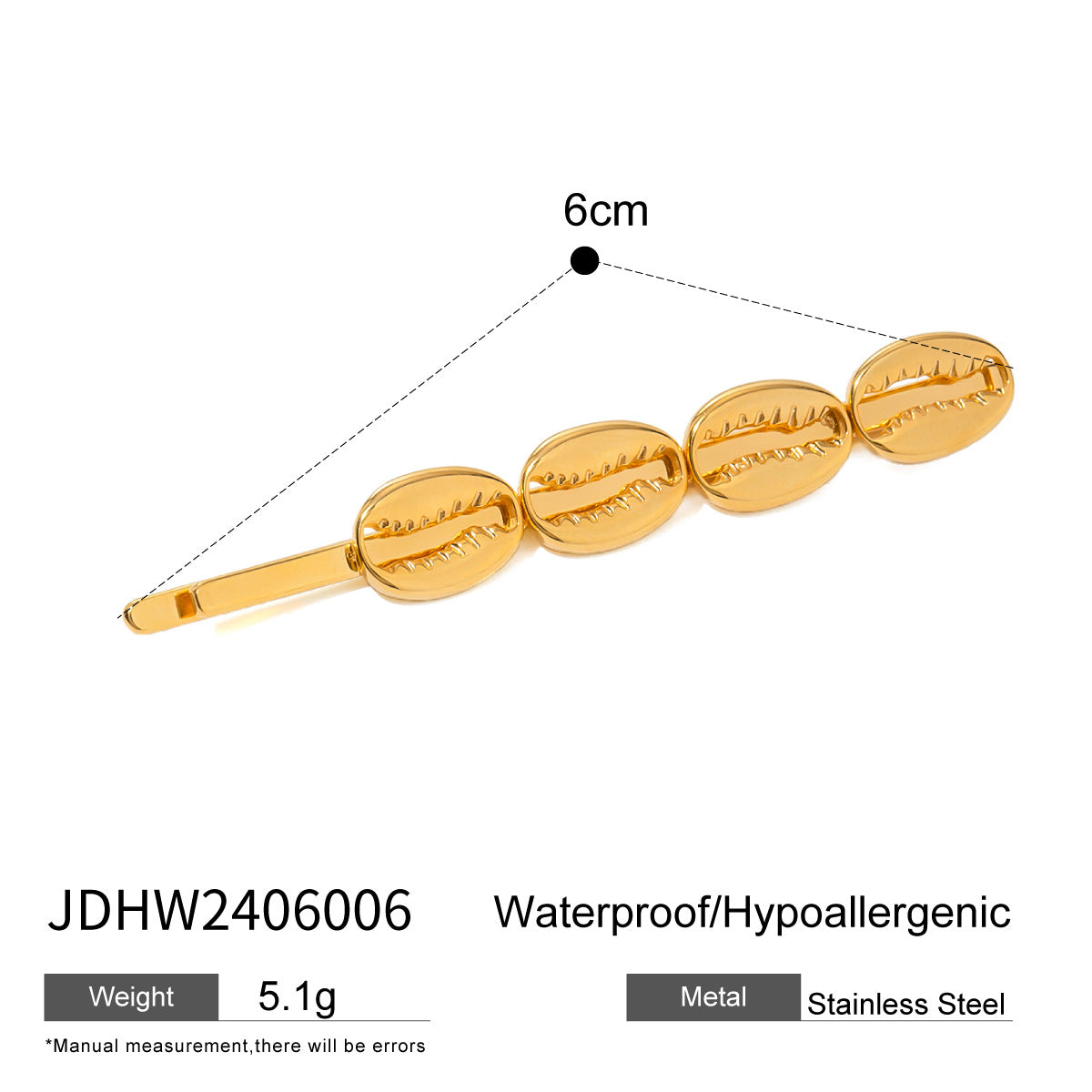 Stainless steel 18k gold-plated hair clips
