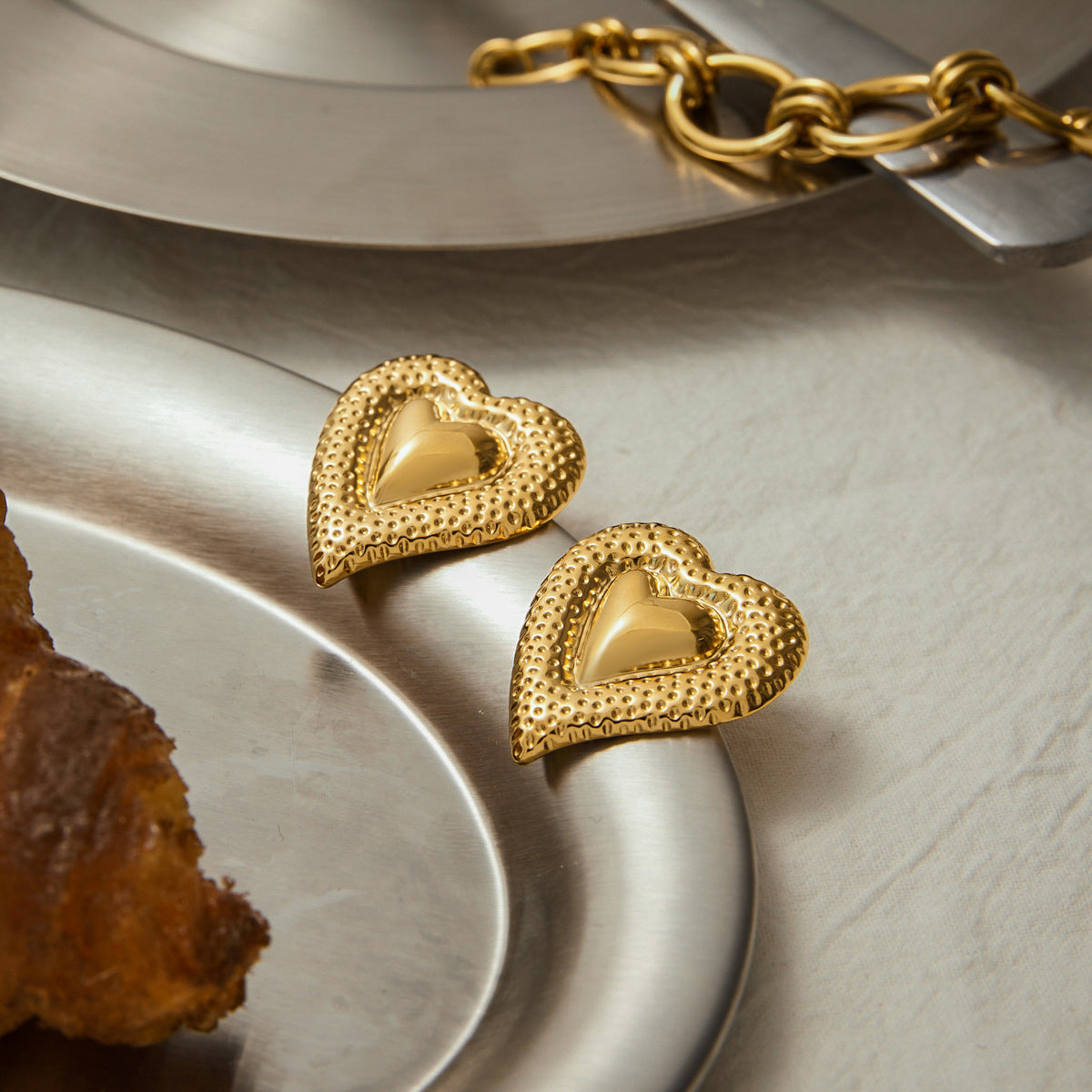 Stainless steel 18k gold-plated heart jewelry set