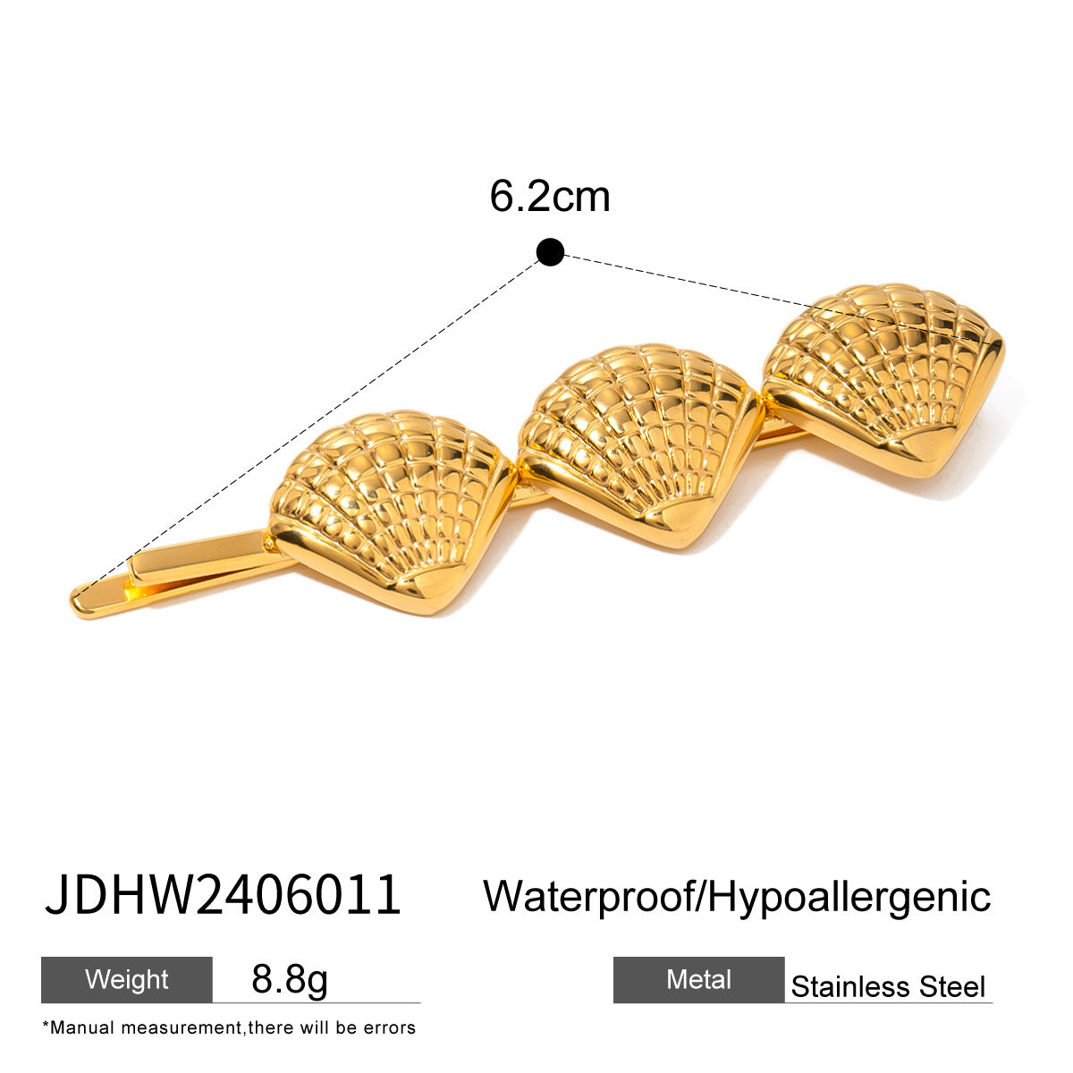 Stainless steel 18k gold-plated hair clips