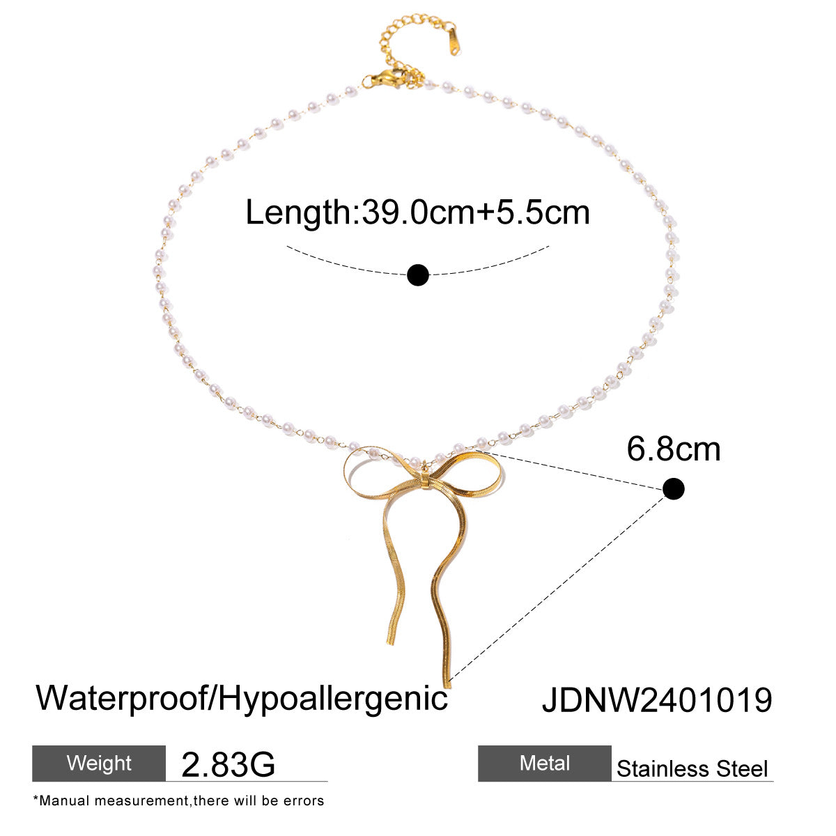 Stainless steel 18k gold-plated bow necklace