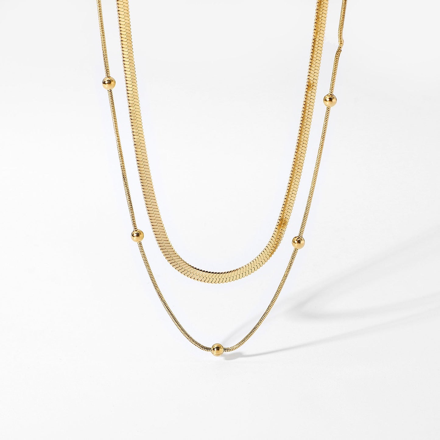 Stainless steel 14k gold-plated round bead necklace