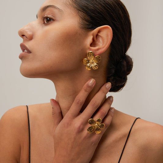 Stainless steel 18k gold-plated flower earrings