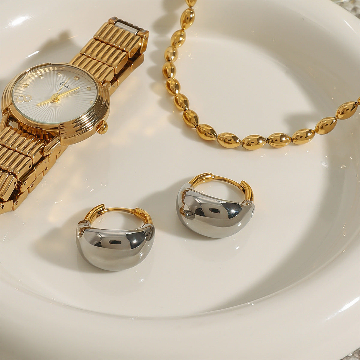 Stainless steel 18k gold-plated huggie earrings