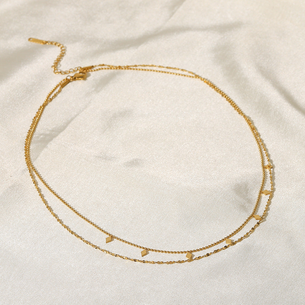 Stainless steel 18k gold-plated double layers necklace