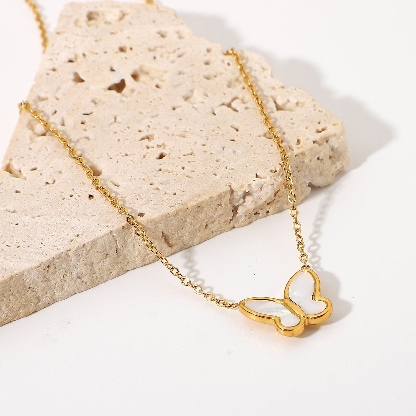 Stainless steel 18k gold-plated white butterfly necklace