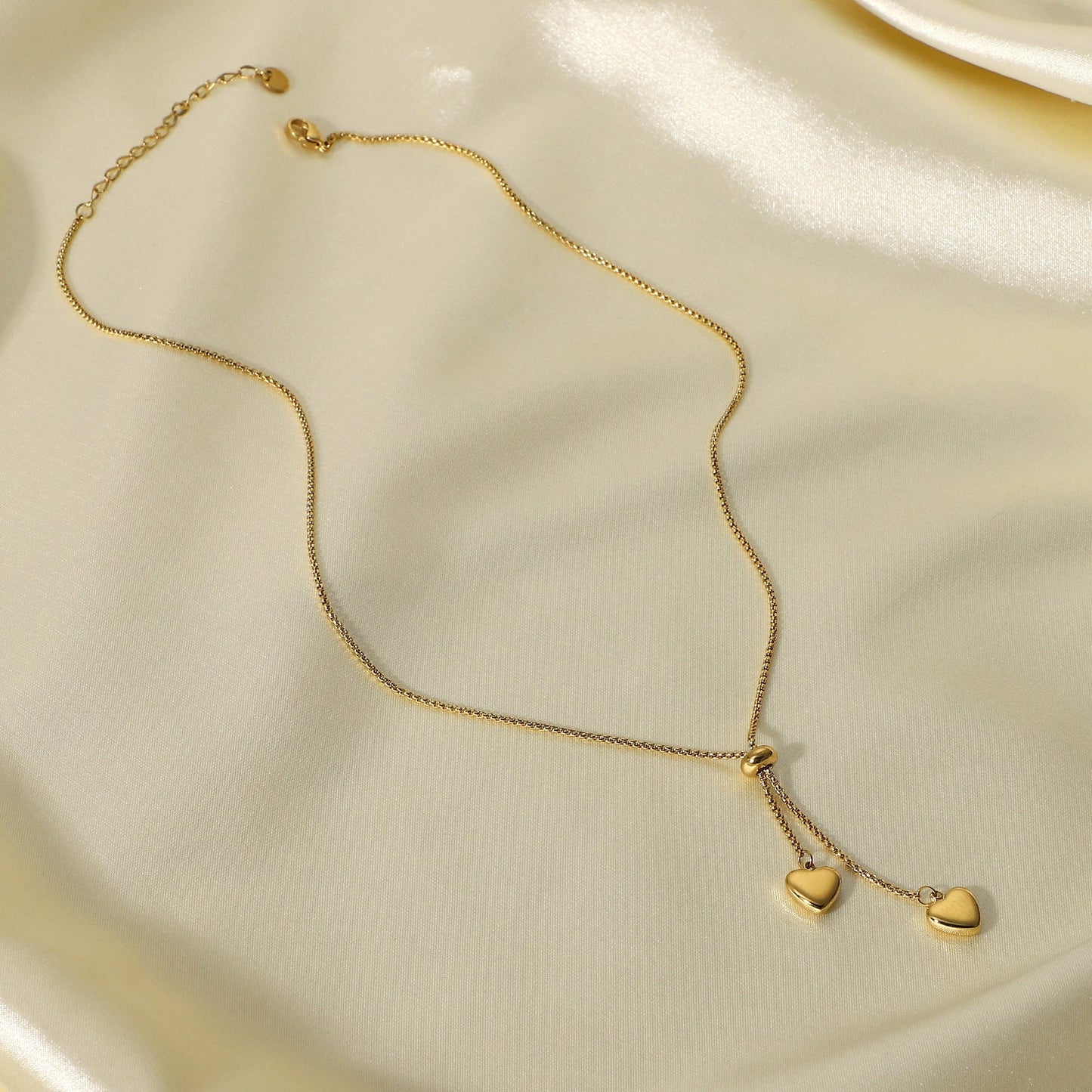 Stainless steel 14k gold-plated Y-shaped double-heart necklace