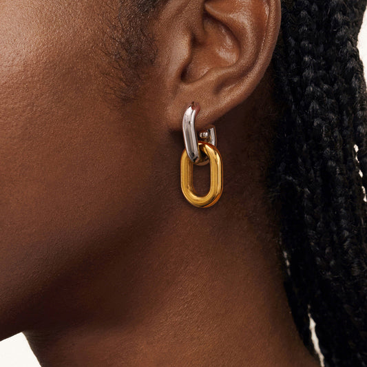 Stainless steel 18k gold-plated color-block earring