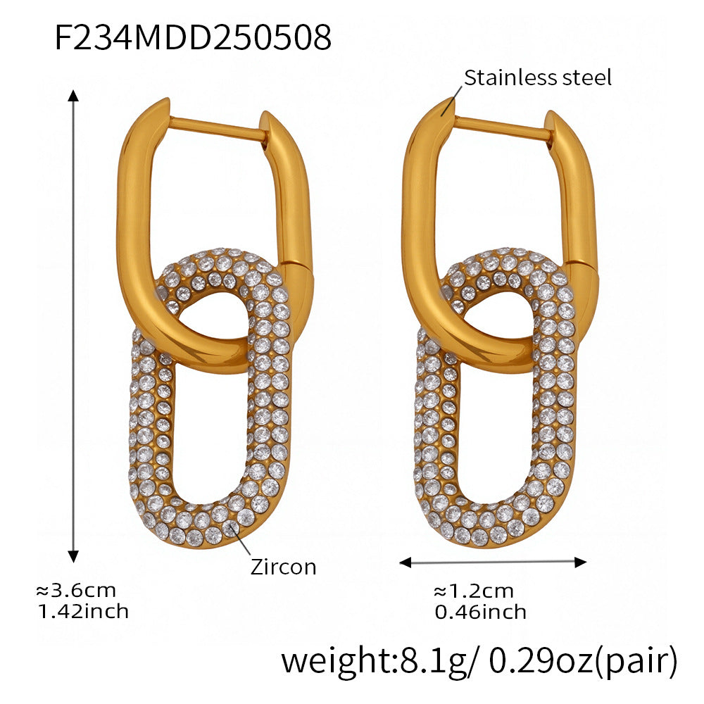 Zircon Oval Double Hoop Earrings