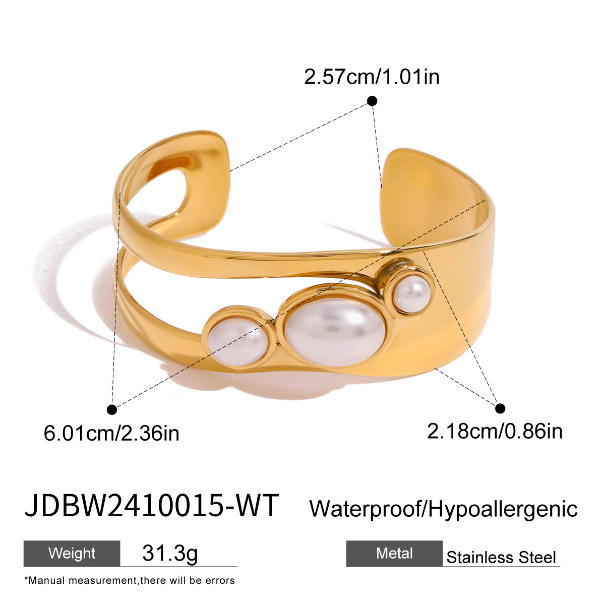 Hollow Pearl Natural Stone Open Bangle