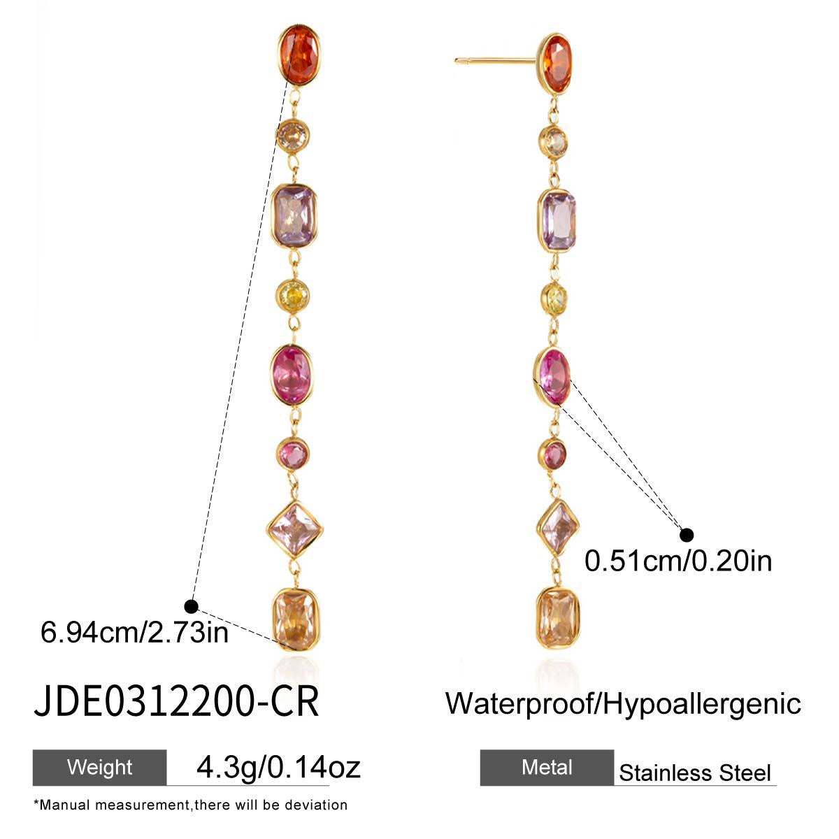Colorful Zircon Tassel Earrings