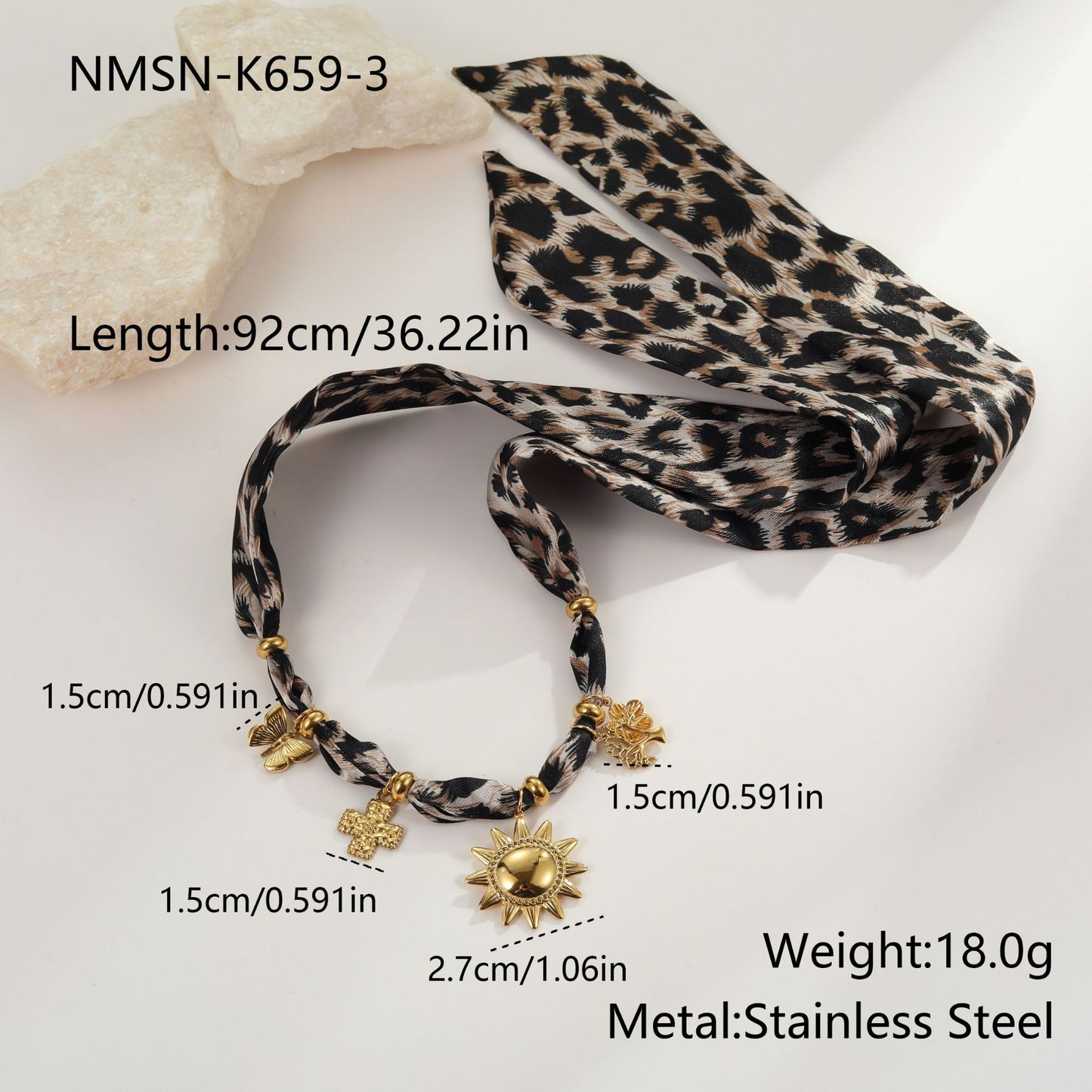 Leopard Print Scarf Sun Pendant Necklace Set