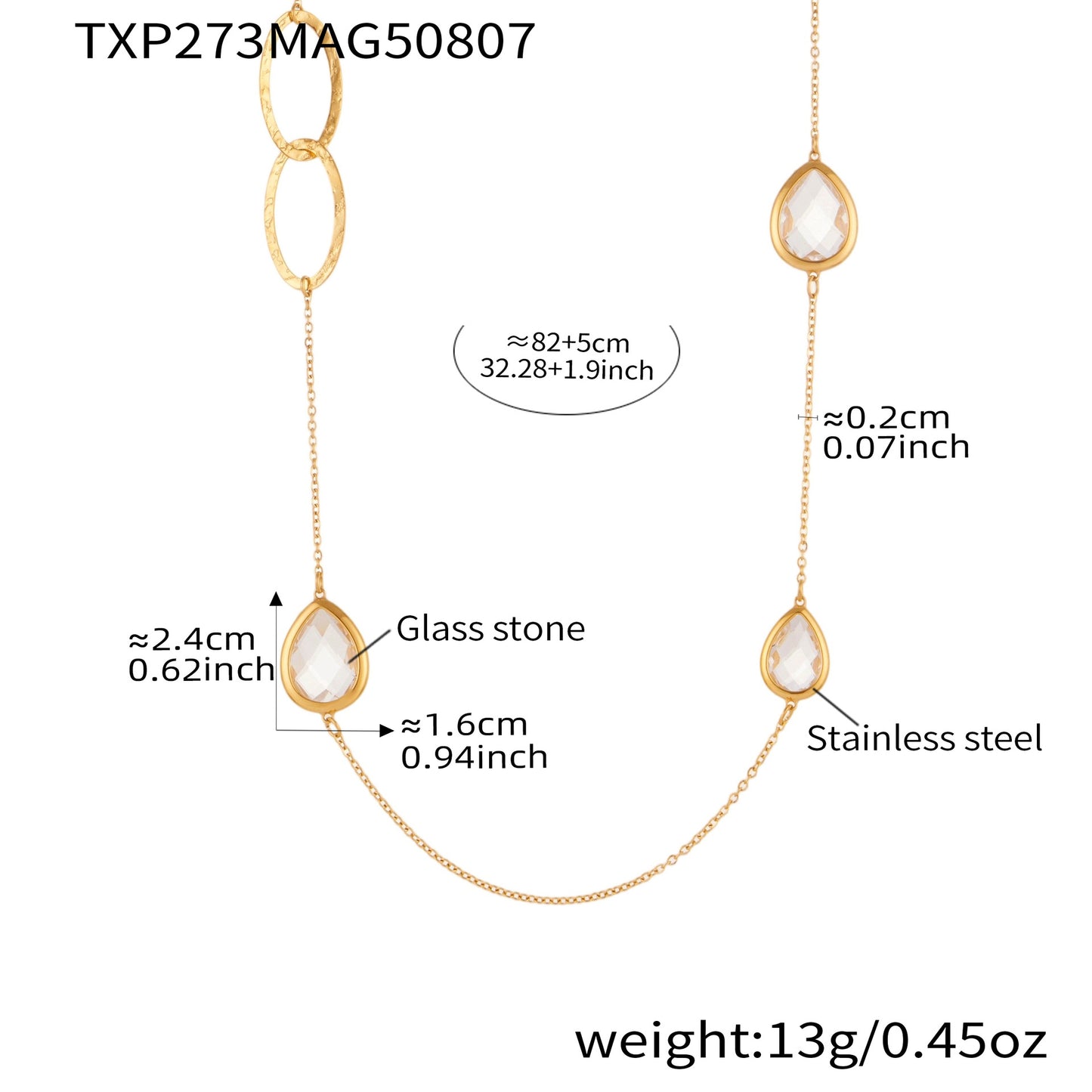 Glass Stone Spliced Hollow Circle Long Sweater Necklace