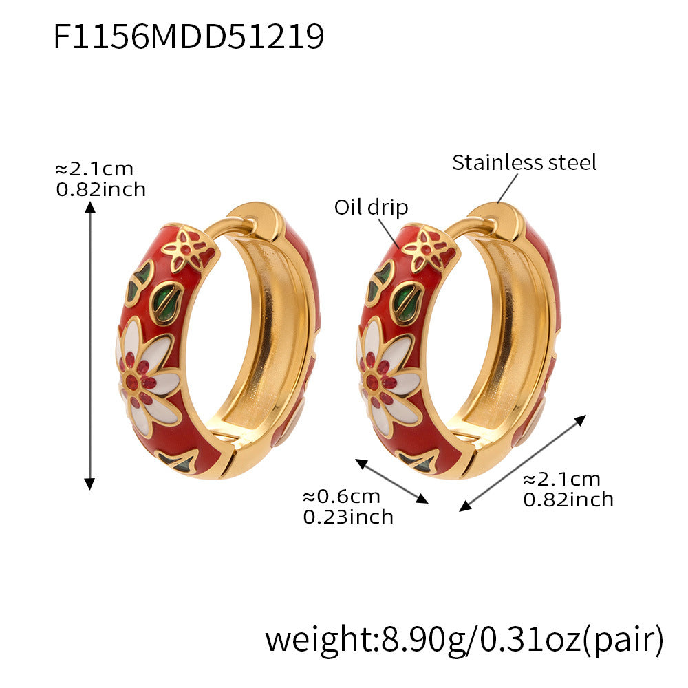 Enamel Flower Hoop Earrings