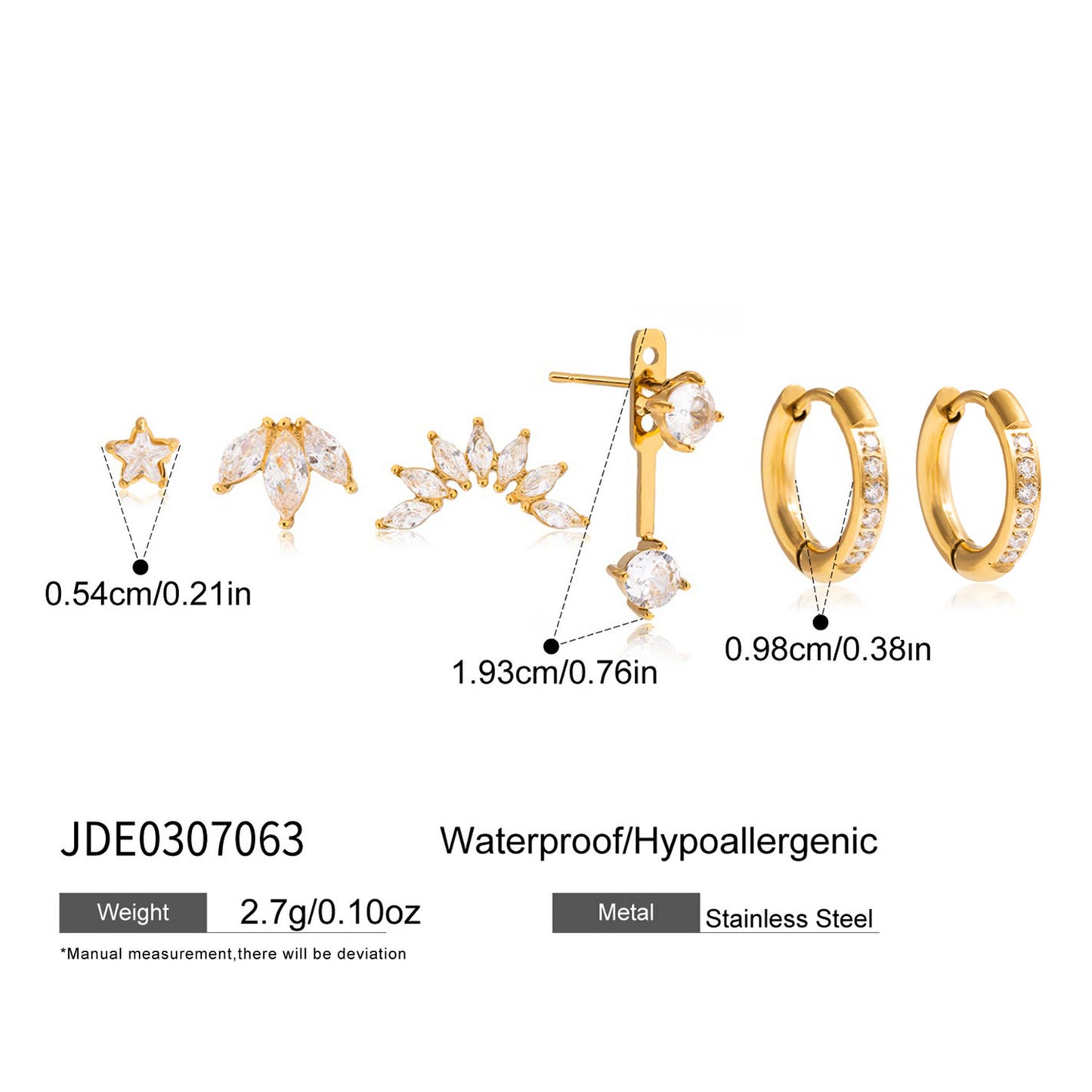Multi-Pair Stainless Steel Zircon Earrings Set