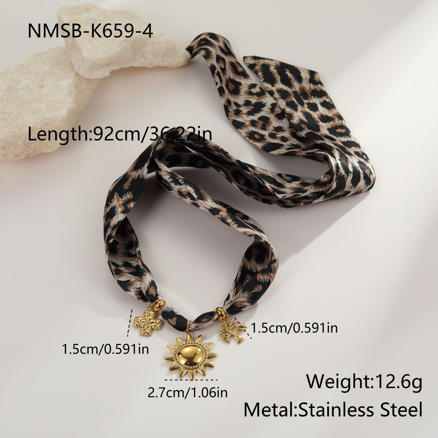 Leopard Print Scarf Sun Pendant Necklace Set
