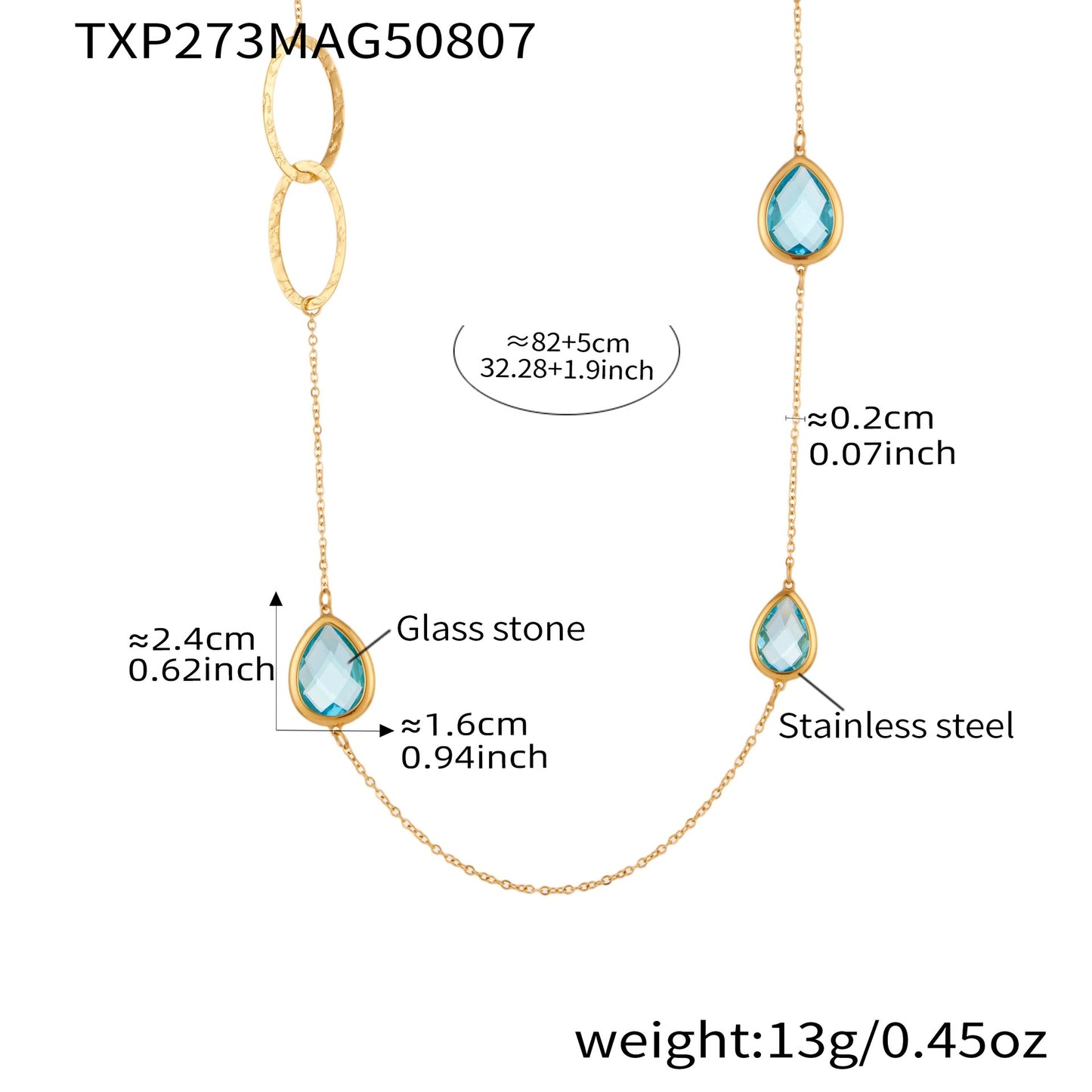 Glass Stone Spliced Hollow Circle Long Sweater Necklace