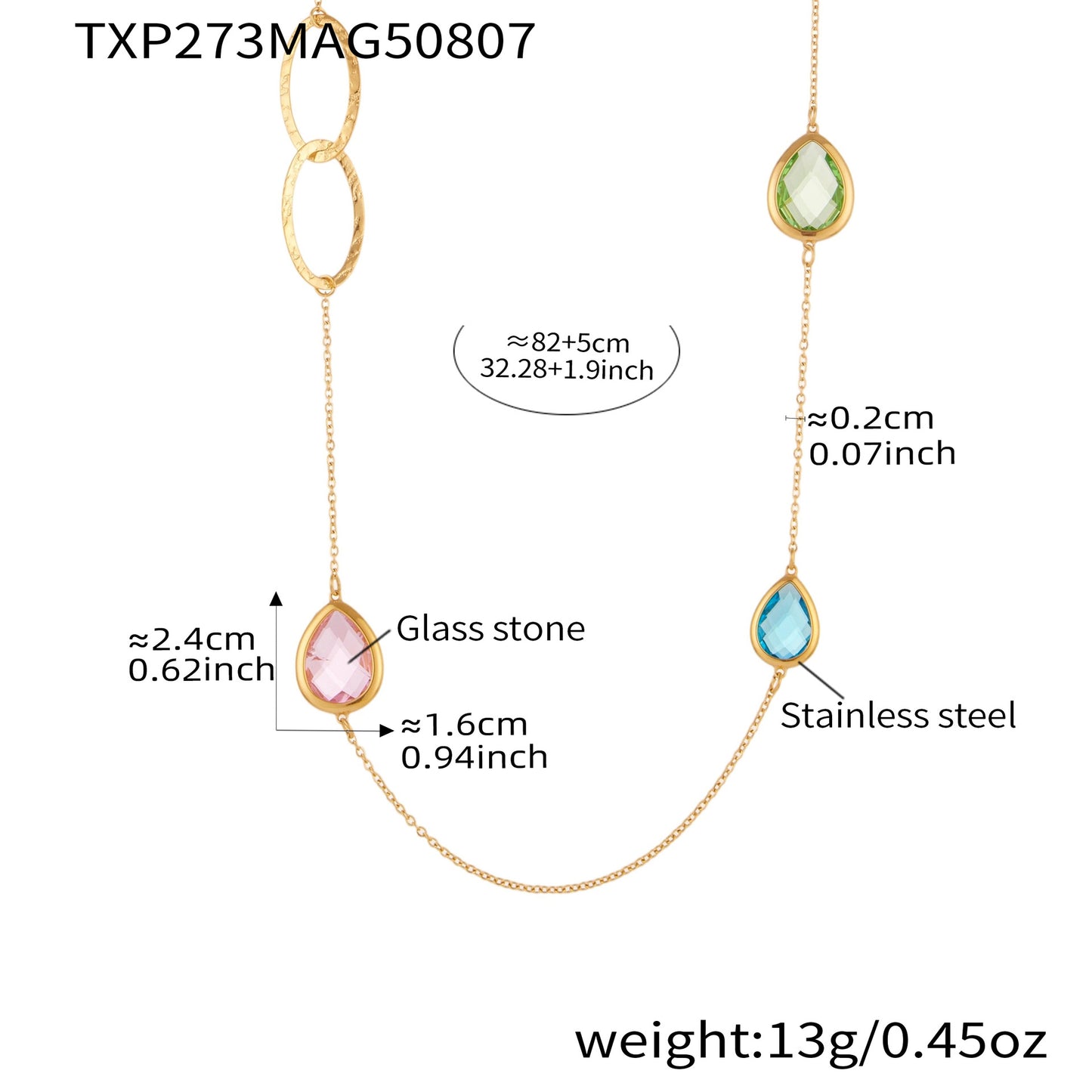 Glass Stone Spliced Hollow Circle Long Sweater Necklace