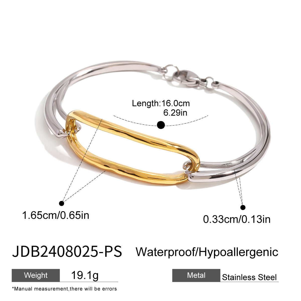 18K gold plated two-tone stainless steel geometric bangle