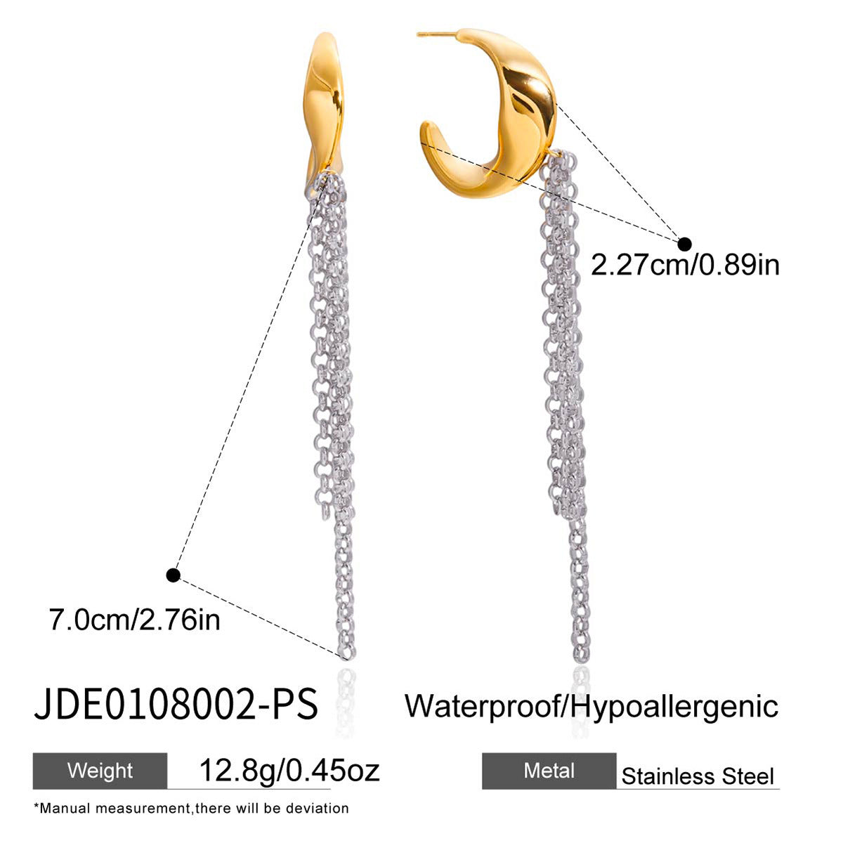 Two-tone titanium steel tassel earrings