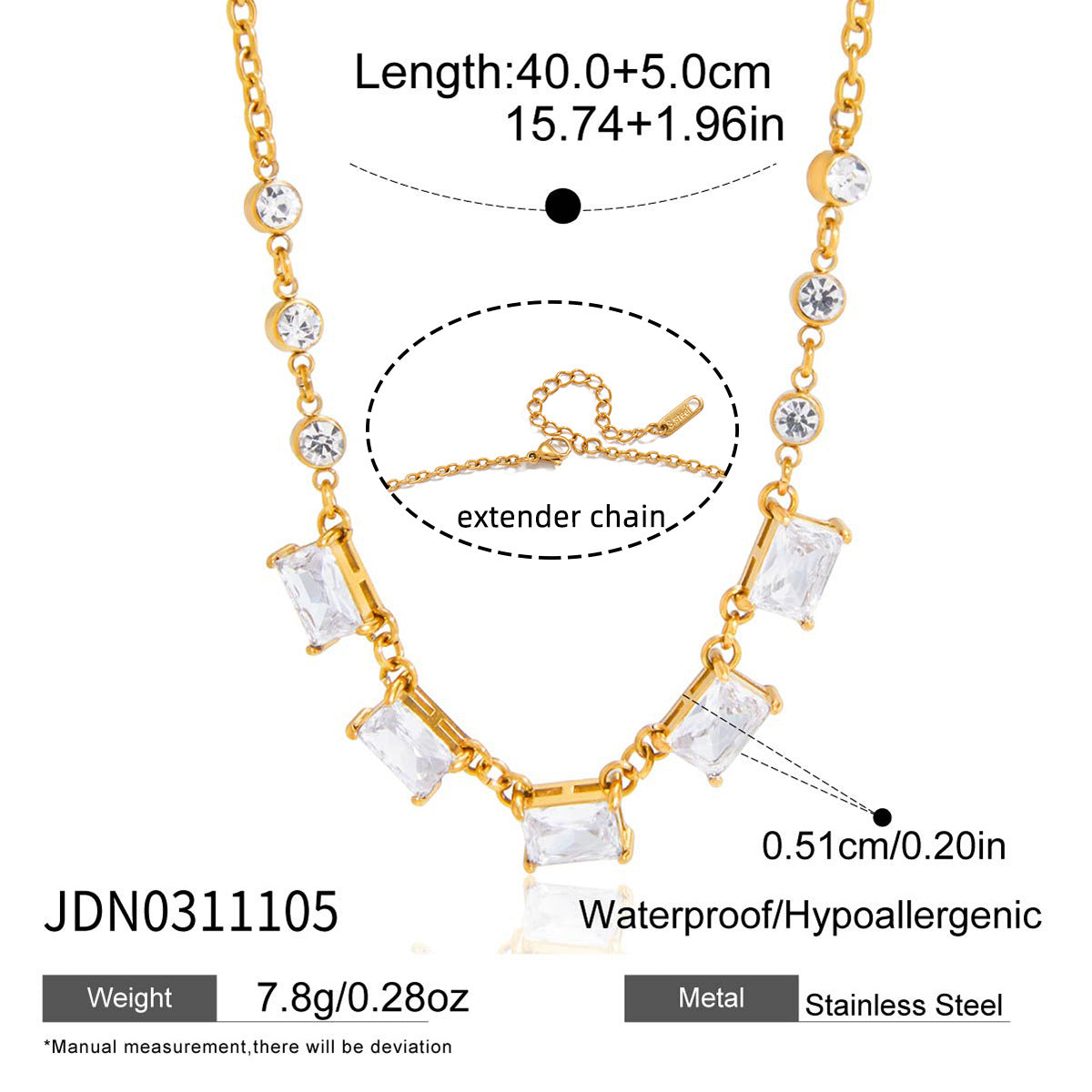 White Square Zircon Necklace