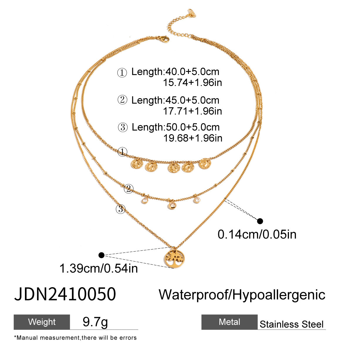 Three Layer Zircon Pendant Necklace
