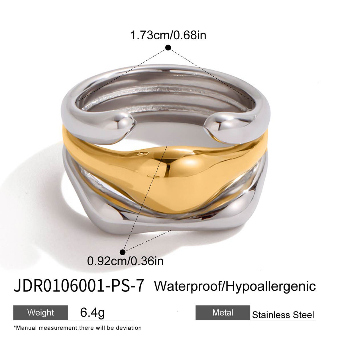 Layered two-tone titanium steel ring
