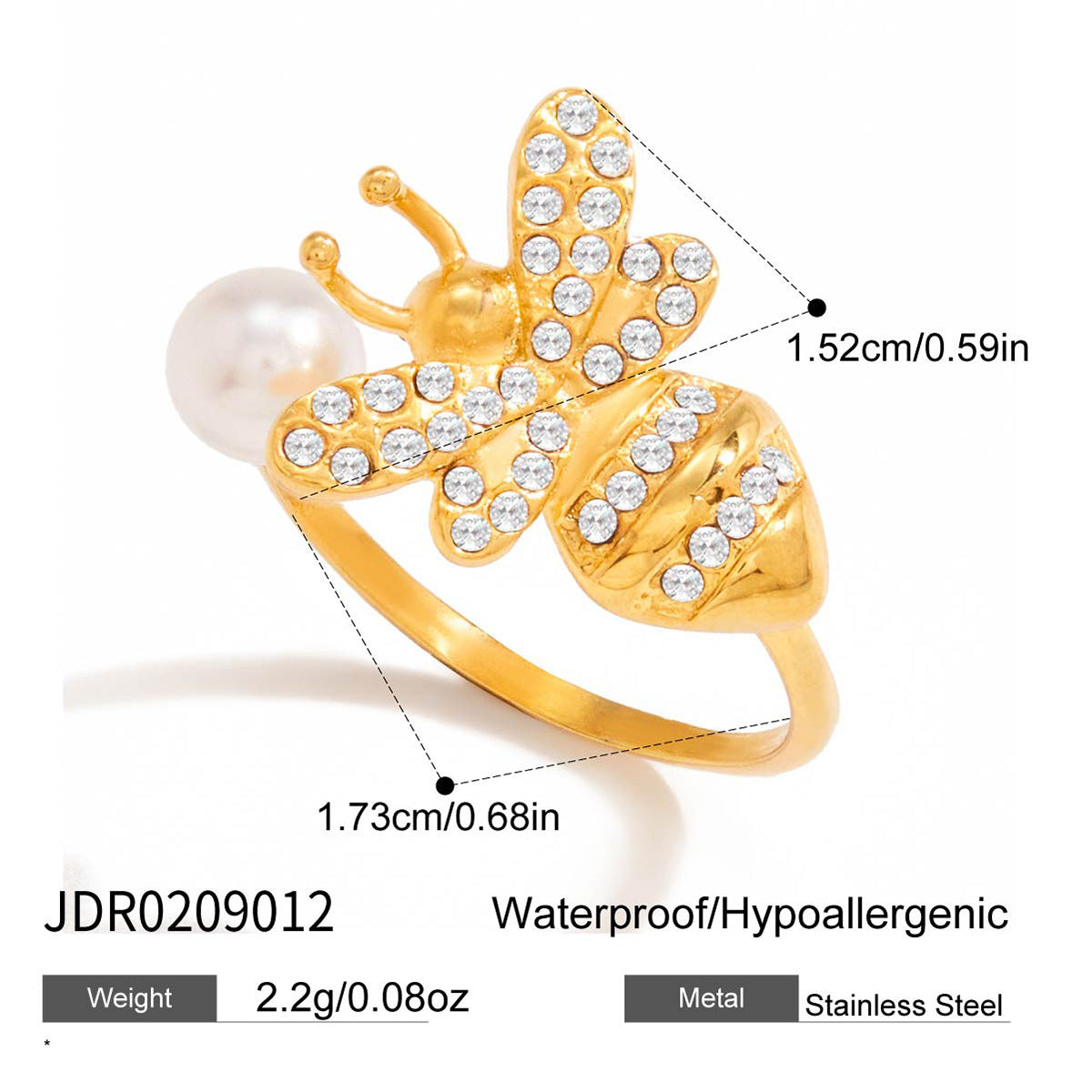 Bee Pearl Adjustable Open Ring
