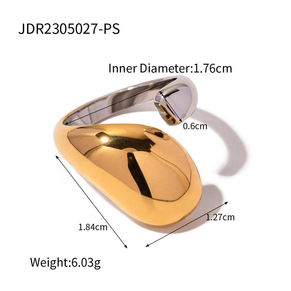 18k gold plated two-tone titanium steel irregular open ring