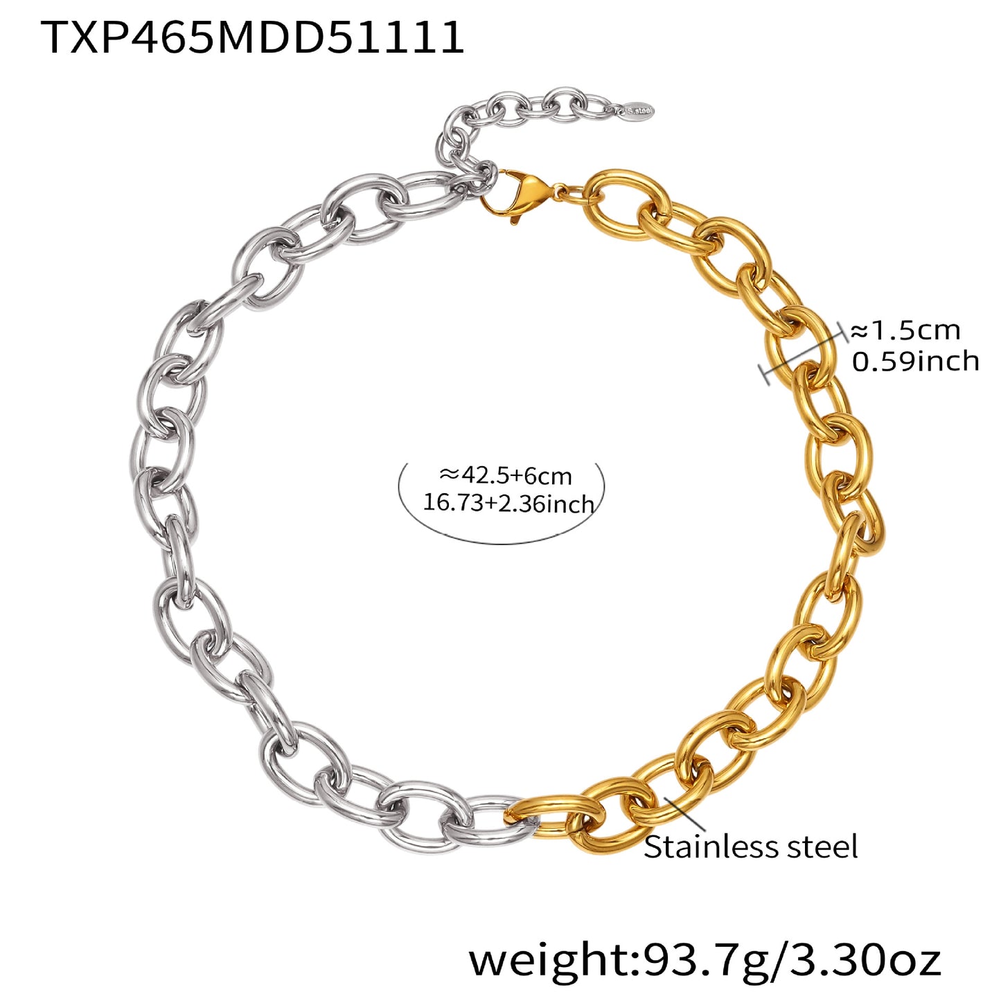 Two-tone stainless steel Cuban chain jewelry set