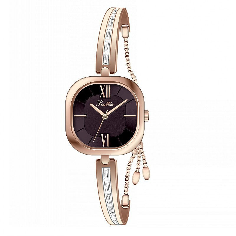 Elegant Square Crystal-Embellished Bracelet Watch for Women