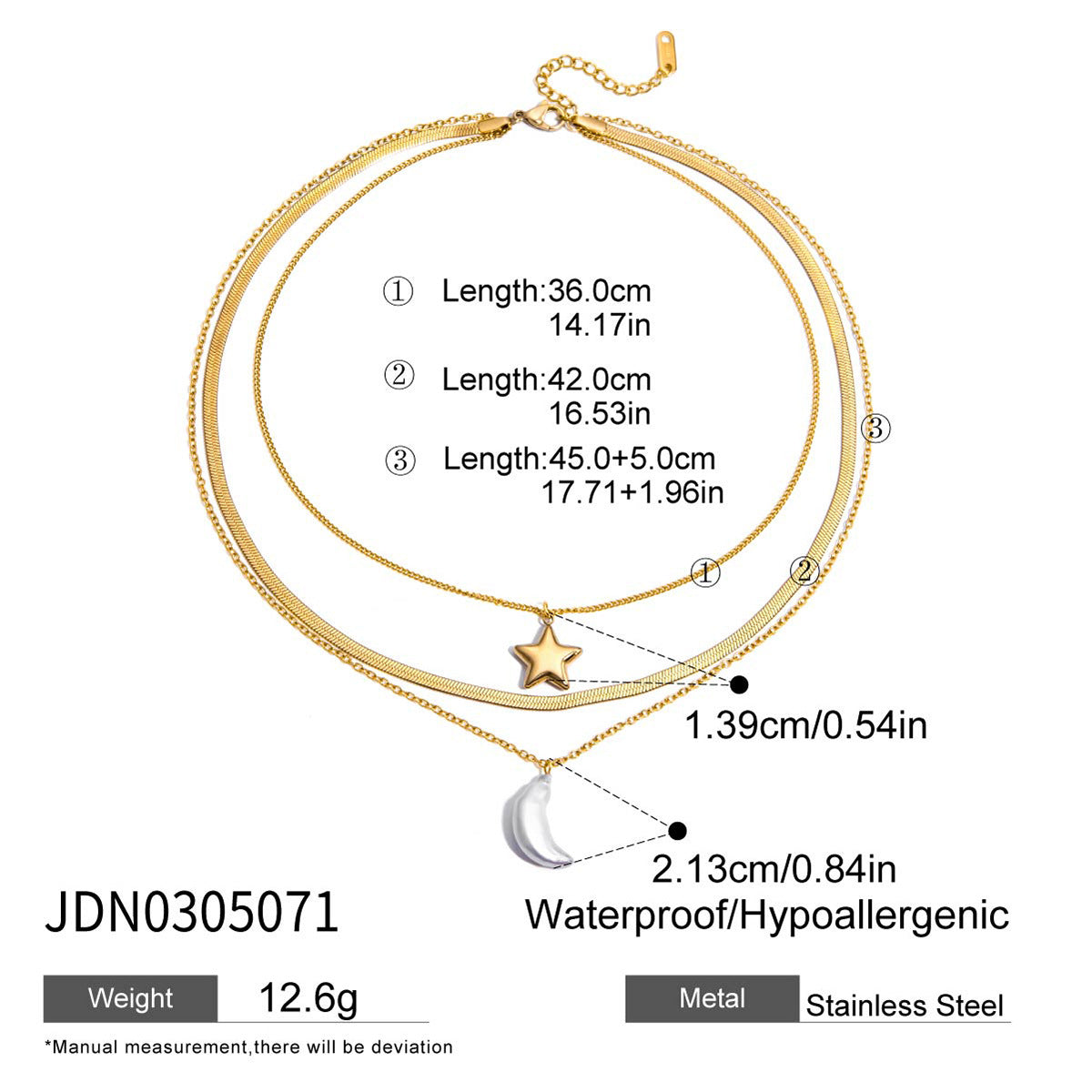 Star & Moon Titanium Steel Multi-Layer Necklace