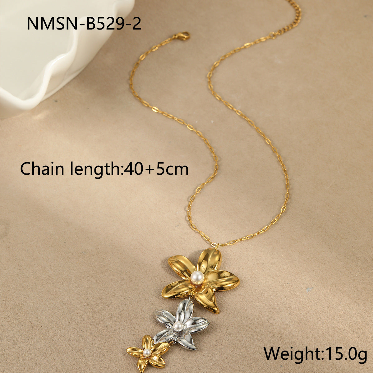 Two-tone floral pendant jewelry set