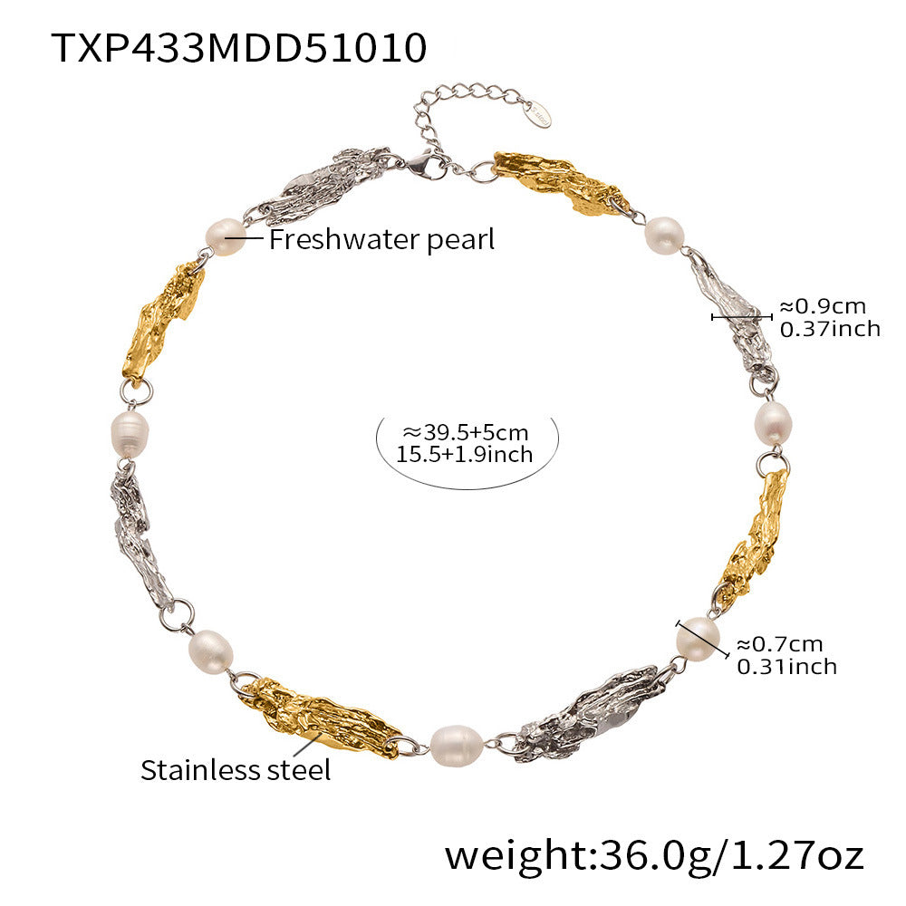 Two-tone baroque freshwater pearl stainless steel jewelry set