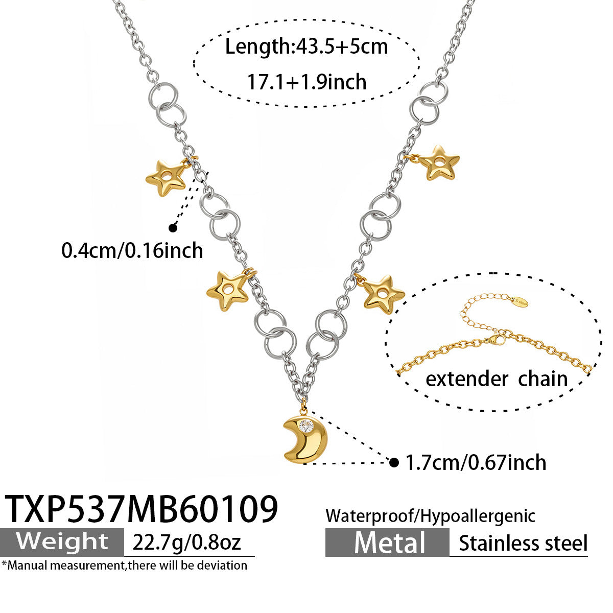 Two-tone cubic zirconia pendant stainless steel jewelry set