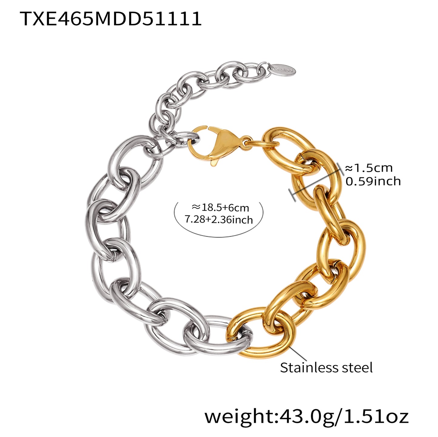 Two-tone stainless steel Cuban chain jewelry set