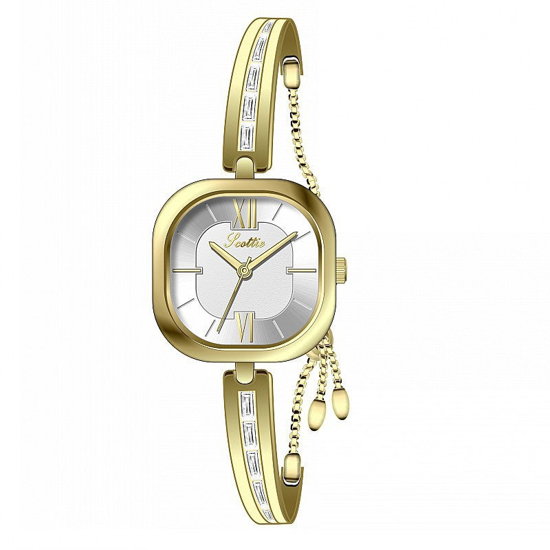 Elegant Square Crystal-Embellished Bracelet Watch for Women