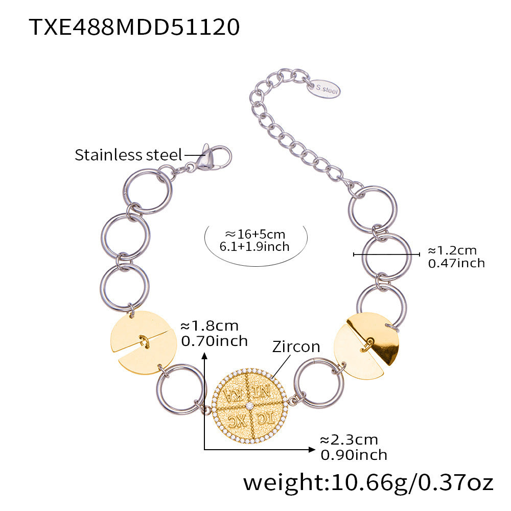 Stainless steel cz letter spliced circle chain jewelry set